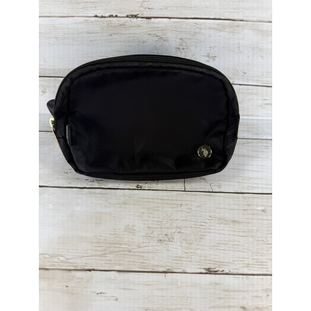 US Polo Assn Black Nylon Belt Bag Fanny Pack Gold Hardware Adjustable Strap